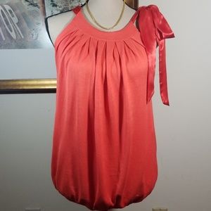 August Silk orange red bow tie top, sleeveless